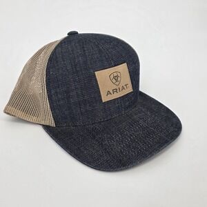 Ariat Trucker Hat Cap Men's Blue Denim Snap Mesh Western Workwear Rodeo Cowboy